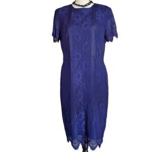 Tahari Arthur S. Levine Eggplant Short Sleeve Lace Dress 14